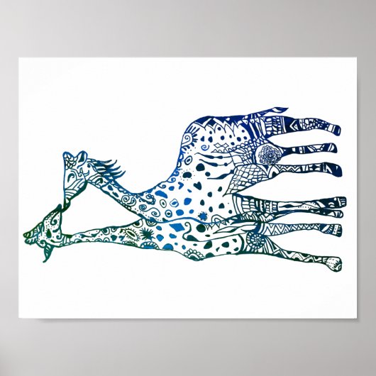 Waarde Poster Papier De Giraffes Kiss Art Tekening (Voorkant)