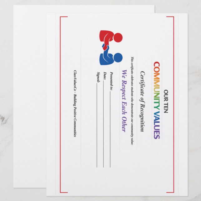 Waarde Respect Certificaat Briefhoofd (Voorkant / Achterkant)