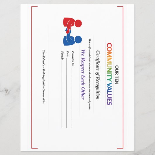 Waarde Respect Certificaat Briefpapier Dun Glanzen Flyer (Voorkant)