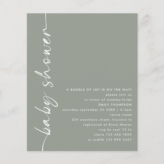 Waarde Rotated Script Sage Baby shower Invitation Flyer (Voorkant)