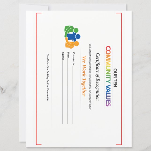 Waarde Samen Certificaat Briefhoofd Papier Vel (Voorkant)