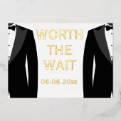 Waarde Wachten Echte Gouden Folie Huwelijk Folie Uitnodiging (Voorkant)