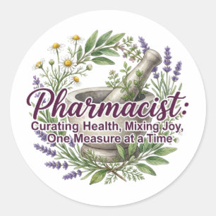 Waardeer apotheker die vreugde mengt ronde sticker