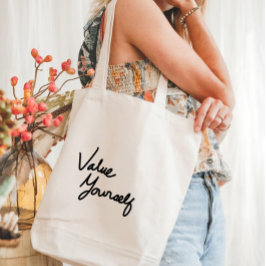 Waardeer jezelf positieve boodschap voor zelfzorg tote bag