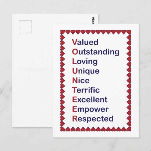 Waardeer Vrijwilligers Dank Hartjes Rood Wit Briefkaart (Voorkant / Achterkant)