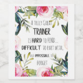 Waardering trainer Citaat Hartelijk dank Wijn Etiket (Enkel label)