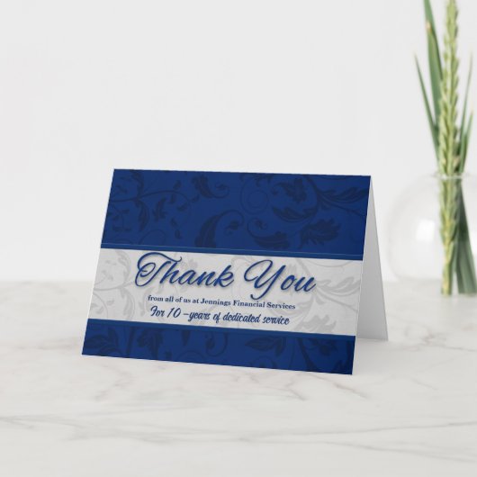 Waardering werknemer Custom Blue Damask Bedankkaart (Voorkant)