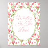 Waardig is het Lam Roze Tulp Christelijke Wall Art Poster (Voorkant)