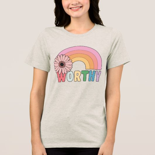 waardige regenboogbloei Tri-Blend shirt (Voorkant)