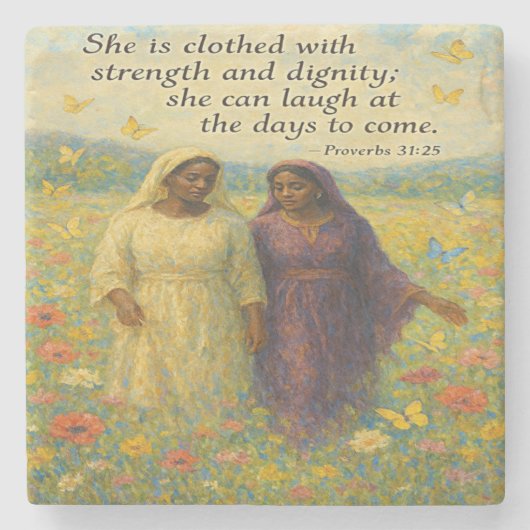 Waardigheid en kracht Christelijke Art Stone Onder Stenen Onderzetter (Voorkant)