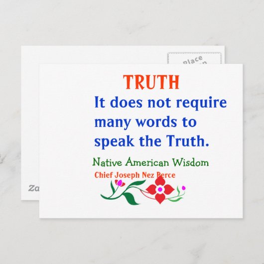 Waarheid: Amerikaanse Indiaanse woorden van wijshe Briefkaart (Voorkant / Achterkant)