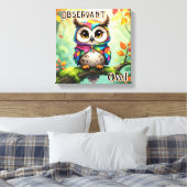 Waarnemende Uil | Mooie Cartoon Kinderkamer Kunst Canvas Afdruk (Insitu (Slaapkamer))