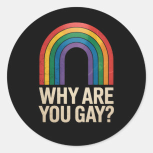 Waarom ben je een homoseksuele grappige Rainbow LG Ronde Sticker