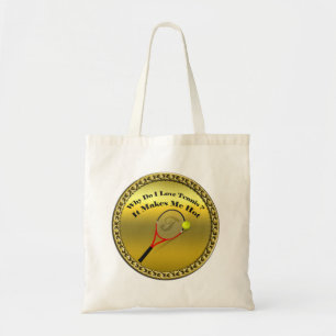 Waarom hou ik van tennis. Het maakt me warm (goud) Tote Bag