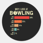 Waarom ik verlies bij Bowling Funny Bowler Ronde Sticker (Voorkant)