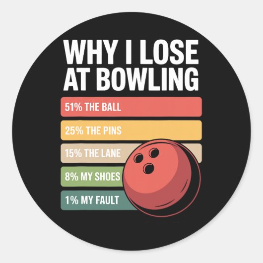 Waarom ik verlies bij bowling grappige bowler excu ronde sticker (Voorkant)