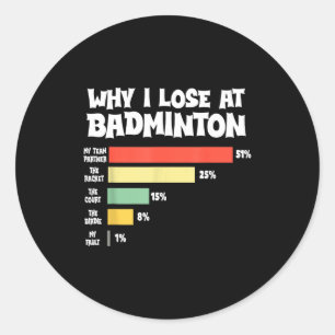 Waarom ik verlies met badminton Grappige excuses S Ronde Sticker