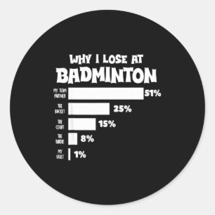 Waarom ik verlies met badminton Grappige excuses S Ronde Sticker