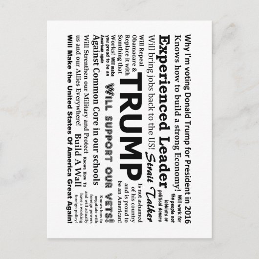 Waarom ik voor Donald Trump stem Briefkaart (Voorkant)