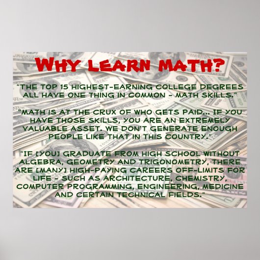 "Waarom leer je Wiskunde?" Poster (Voorkant)