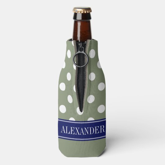 Waarom LG Polka Dot CB Navy Naam Monogram Flesjeskoeler (Fles Achterkant)