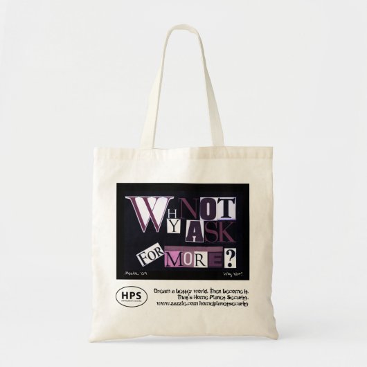 "Waarom niet meer vragen?" Paarse collage Tote Bag (Voorkant)