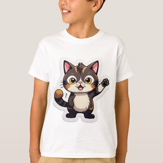 Waarom zo stil? – Verwarde kat sticker T-shirt (Voorkant)