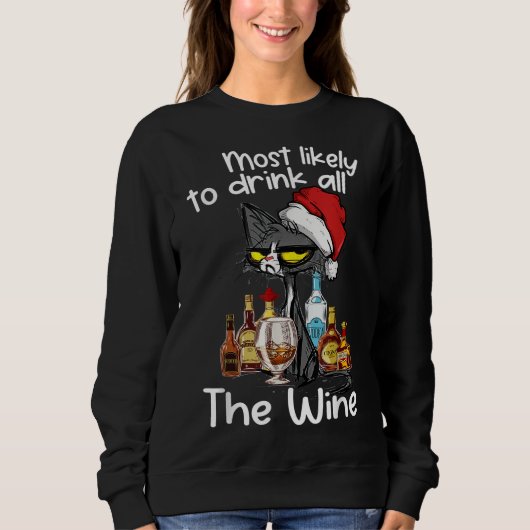 Waarschijnlijk Drink al de Wine Funny Cat Xmas L Trui (Voorkant)