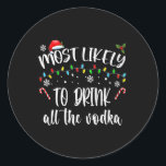 Waarschijnlijk Drink hij al de wodka Christmas Dri Ronde Sticker<br><div class="desc">Waarschijnlijk Drink hij alle wodka kerstwijn Drink</div>