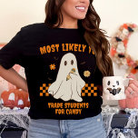 Waarschijnlijk een bijpassende Halloween Ghost Tea T-shirt<br><div class="desc">Verhef je Halloween-spirit en laat je teameenheid zien met het "Most Likely To Matching Halloween Ghost Teacher T-Shirt". Ontworpen met docenten in het achterhoofd, combineert dit shirt humor en feestvreugde op een leuke en modieuze manier. Het thema "Most Likely To" voegt een humoristische twist toe, waardoor het een heerlijke toevoeging...</div>