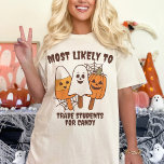 Waarschijnlijk een bijpassende Halloween Ghost Tea T-shirt<br><div class="desc">Introductie van ons "Most Likely To" bijpassende Halloween Ghost Teacher T-shirt, de ultieme aanvulling op je Halloween-garderobe die plezier, comfort en personalisatie combineert. Dit retro spooky leraar cadeau t-shirt is ideaal voor docenten die het seizoen willen vieren met een vleugje humor. Met een charmant spookontwerp is dit shirt ideaal voor...</div>