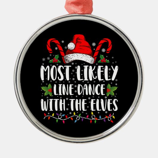 Waarschijnlijk lijndans met de Elfen kerst Metalen Ornament (Voorkant)