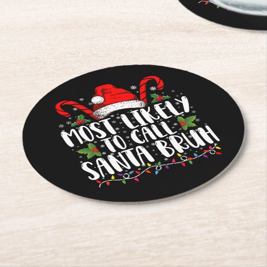 Waarschijnlijk noemen we Santa Bruh Grappige Kerst Ronde Kartonnen Onderzetter (Gebogen)