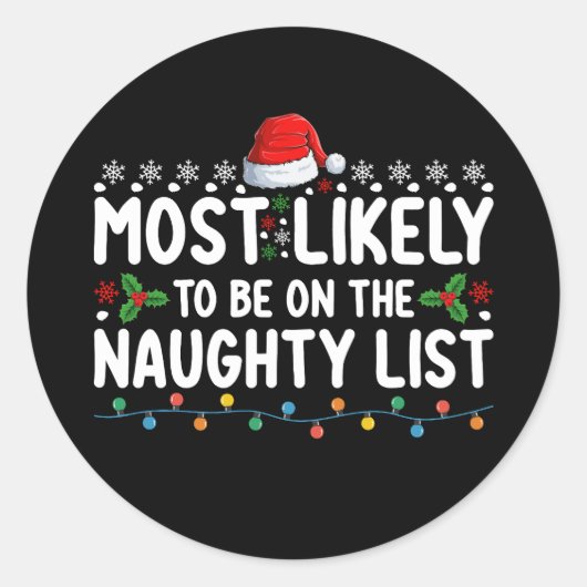 Waarschijnlijk op de ondeugende lijst met kerstdag ronde sticker (Voorkant)
