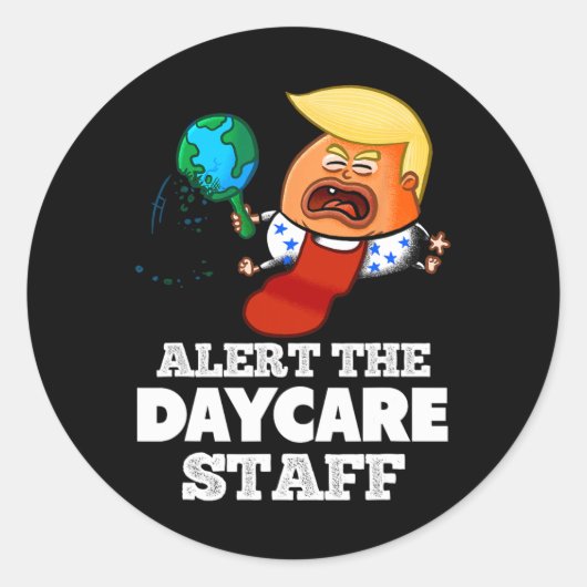 Waarschuw het personeel van de kinderopvang! Grapp Ronde Sticker (Voorkant)