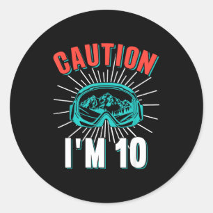 Waarschuwing 10 skiën 10e verjaardag snowboarden 1 ronde sticker