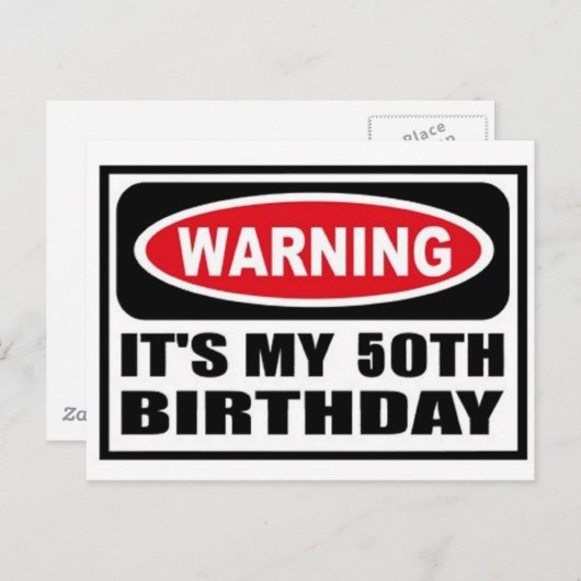 Waarschuwing 50ste verjaardag briefkaart (Voorkant / Achterkant)