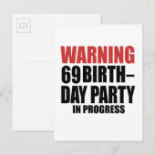 Waarschuwing 69 Verjaardagsfeestje bezig Uitnodiging Briefkaart (Voorkant / Achterkant)