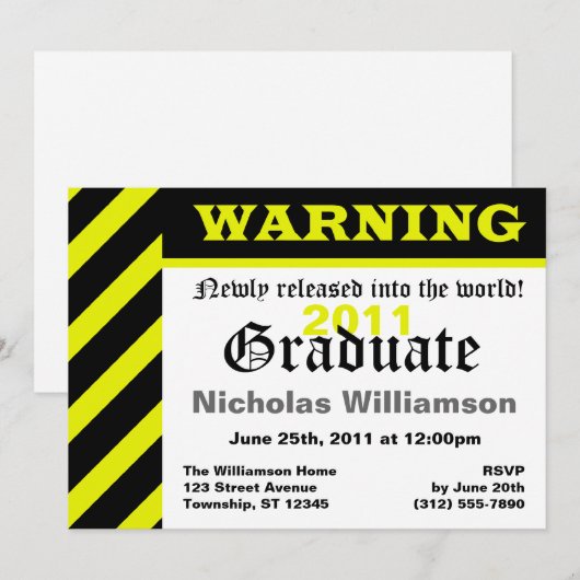 WAARSCHUWING: Afstuderen - Feestuitnodigingen Kaart (Voorkant / Achterkant)