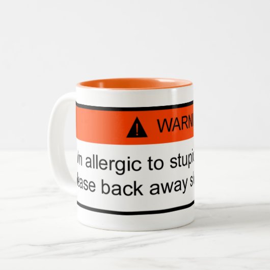 WAARSCHUWING: allergie voor stompzinnigheid Tweekleurige Koffiemok (Voorkant links)