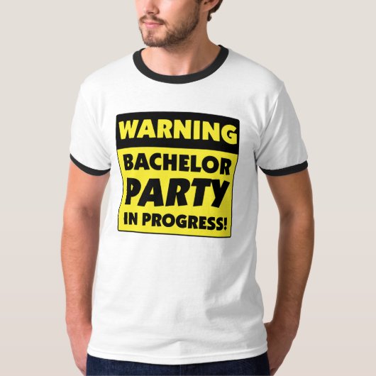 Waarschuwing: Bachelor Party in uitvoering T-shirt (Voorkant)