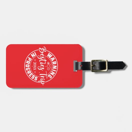 Waarschuwing Besties Trip in uitvoering Wit op Roo Bagagelabel (Voorkant horizontaal)