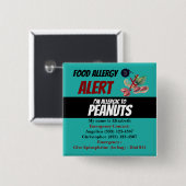 Waarschuwing blauwgroen pinda-voedingsallergie vierkante button 5,1 cm (Voorkant /achterkant)