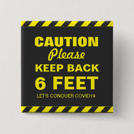 WAARSCHUWING BLIJF 1,5M AFSTAND COVID19 VIERKANTE BUTTON 5,1 CM