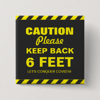 WAARSCHUWING BLIJF 1,5M AFSTAND COVID19 VIERKANTE BUTTON 5,1 CM