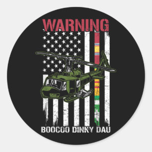 Waarschuwing Boocoo Dinky Dau Vlag Vietnam Veteraa Ronde Sticker