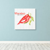 Waarschuwing Chef is Pittige Rode Chilipeper Keuke Canvas Afdruk (Insitu (Houten vloer))