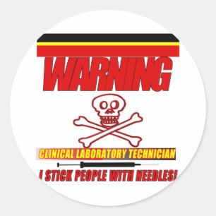 WAARSCHUWING CLINICAL LAB TECH - IK PLAK MET NAALD RONDE STICKER
