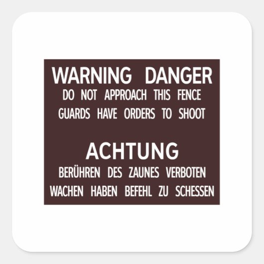 Waarschuwing Danger Achtung, Berlijnse Muur, Duits Vierkante Sticker (Voorkant)