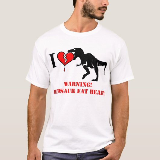Waarschuwing! Dinosaur eet hart T-shirt (Voorkant)